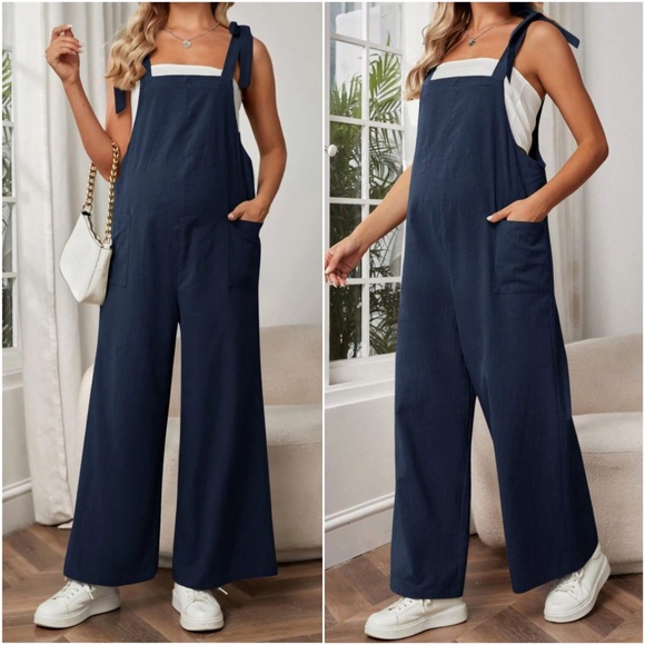 Maternity Solid Wide leg Jumper Jumpsuit - Picture 6 of 6